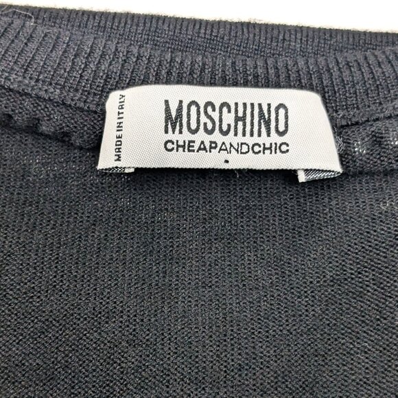Moschino Cheap and Chic Wool Sweater Size 6 Black w Pearls Velvet Bow 2014 - Picture 13 of 16